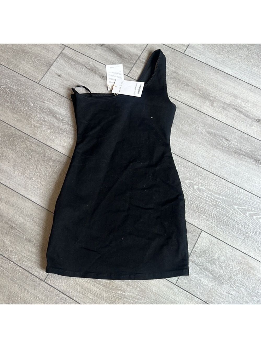 Pull and bear black one shoulder stretch denim casual dress nwt medium - Picture 5 of 6